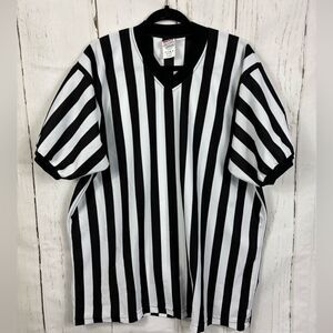 Alleson Athletic Referee Shirt Mens XL V-Neck Black & White Striped Jersey